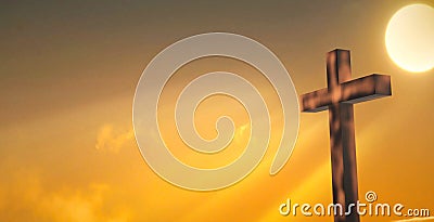 Wooden cross against the sky. Stock Photo