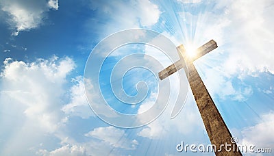 A wooden cross with sky Stock Photo