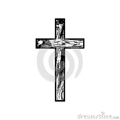 Wooden cross on a white background Vector Illustration