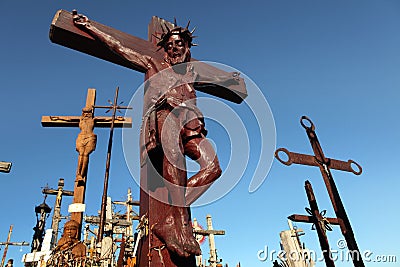 Wooden Crucifix at the Hill of Crosses Editorial Stock Photo