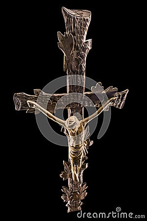 Wooden crucifix and magical light Stock Photo