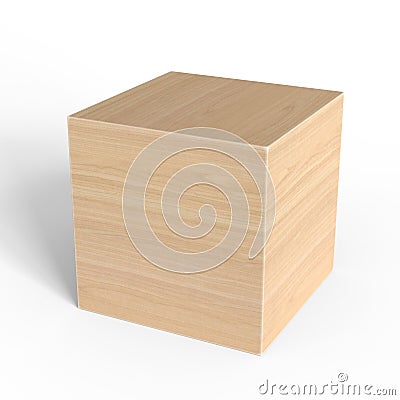 Wooden cube. Geometric shape. Isolated on white background. Stock Photo