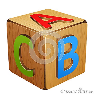 Wooden cube with letters A,B,C Vector Illustration
