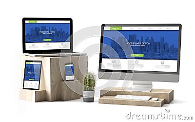 wooden cubes devices isolated modern responsive website Stock Photo