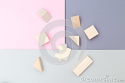 Wooden cubes on pastels color background. Education toys Stock Photo