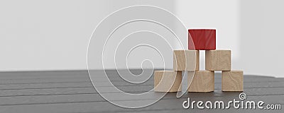 Wooden cubes showing concept of uniqueness and individuality wooden blocks 3d render illustration Stock Photo