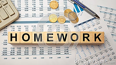 Wooden cubes with word Homework Stock Photo