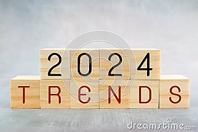 2024 wooden cubes and word TRENDS Stock Photo
