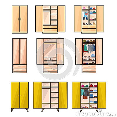 Wooden cupboard isolated color icon. Vector illustration room furniture of wardrobe on white background . Vector color set icon Vector Illustration
