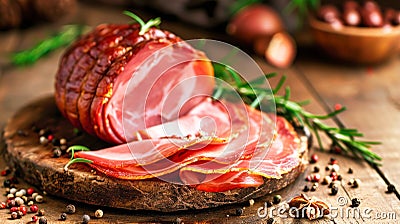 Wooden Cutting Board With Slices of Jamon Ham Stock Photo