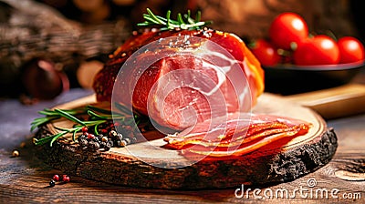Wooden Cutting Board With Slices of Jamon Ham Stock Photo