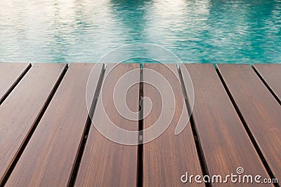 Wooden Deck Swimming Pool Stock Photo