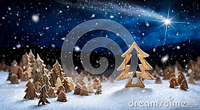 Wooden decoration as a snowy landscape Stock Photo