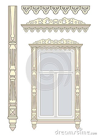 Wooden decorations for the window. Vector Illustration