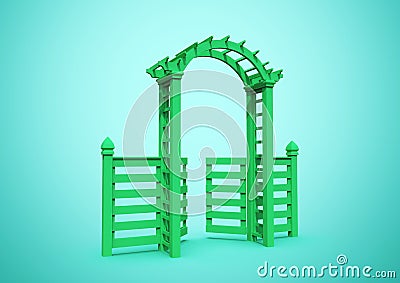 Wooden decorative fence with an arch. 3D rendering Stock Photo