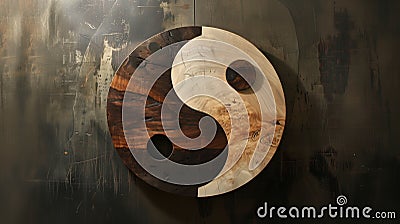 Wooden disc carved in the form of a Yin Yang symbol Stock Photo