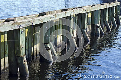 Wooden dock structure at a Florida marina. Stock Photo