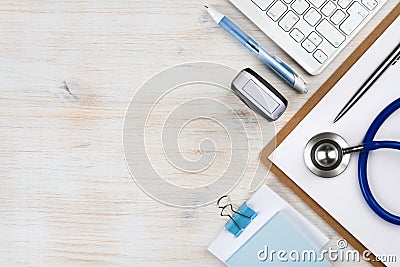 Wooden doctor desk with copy space Stock Photo