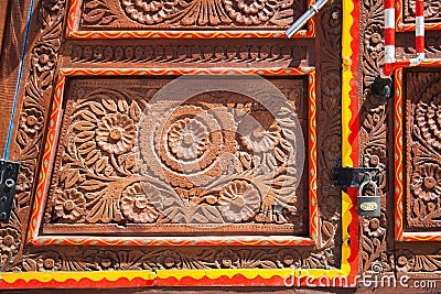 Wooden door of a cultural pakistani truck Stock Photo