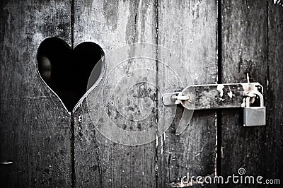 Wooden door with heart Stock Photo
