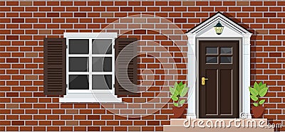 Wooden door of house front view Vector Illustration