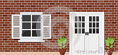 Wooden door of house front view Vector Illustration