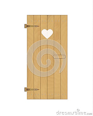 Wooden door of the latrine with heart Vector Illustration