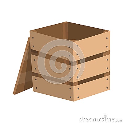 Wooden drawer. Box package. Transportation container or empty wood crate, cargo distribution pack Vector Illustration