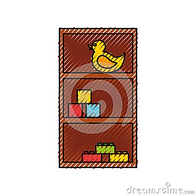 Wooden drawer with toys Vector Illustration