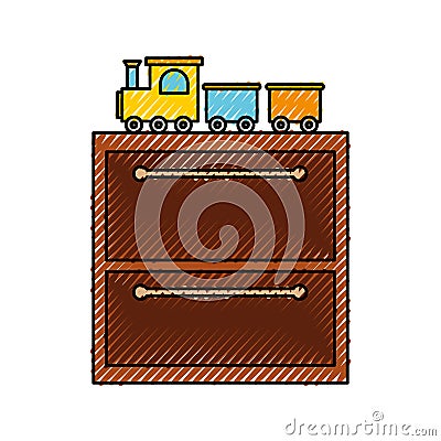 Wooden drawer with toys Vector Illustration