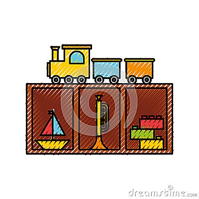 Wooden drawer with toys Vector Illustration