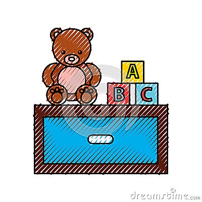 Wooden drawer with toys Vector Illustration