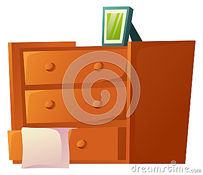 Wooden dresser. Cartoon cabinet. Bedroom drawer furniture Vector Illustration