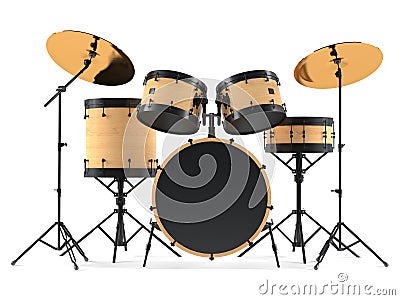 Wooden drums isolated. Black drum kit. Stock Photo