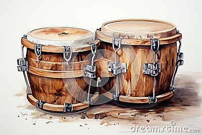 Wooden drums on a white background. 3d rendering. Computer digital drawing. Generative AI Generative AI Stock Photo