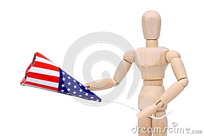 Wooden dummy pulling party cracker Stock Photo