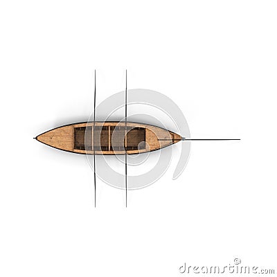 Wooden Durham Boat on white. Top view. 3D illustration Cartoon Illustration