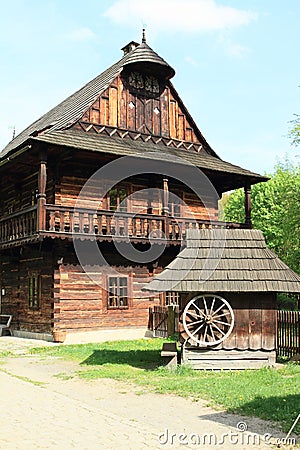 Wooden dwell with timbered city house Stock Photo