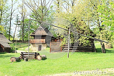 Wooden dwell in village with timbered houses Stock Photo
