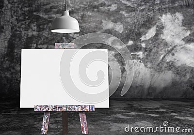 Wooden easel with blank painting canvas Stock Photo