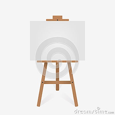 Wooden easel with blank white canvas. Vector. Vector Illustration