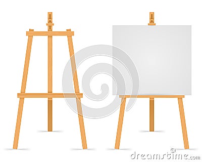 Wooden easel empty blank paper mock up isolated on white vector illustration Vector Illustration