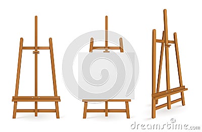 Wooden easels or painting art boards, white canvas Vector Illustration