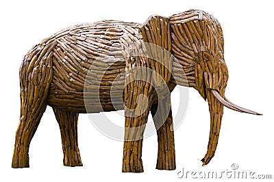 Wooden elephant made from tree`s root isolaed on white with clip Editorial Stock Photo