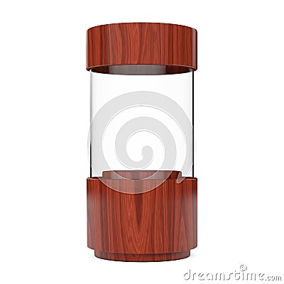 Wooden Empty Glass Shop Showcase Cylinder. 3d Rendering Stock Photo