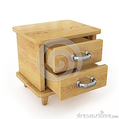 Wooden empty opened drawers isolated on white background Stock Photo