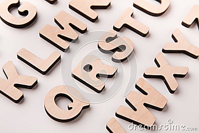 Wooden english letters background Stock Photo