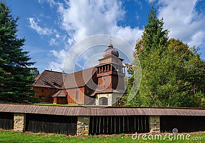 Wooden evangelical articular church of the Svaty Kriz(Holy Cross), is one of the largest wooden churches in Europe. Stock Photo