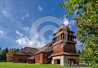Wooden evangelical articular church of the Svaty Kriz(Holy Cross), is one of the largest wooden churches in Europe. Stock Photo