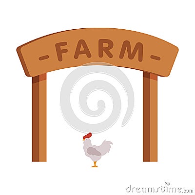 Wooden Farm Gate Cartoon Vector Illustration on White Background Vector Illustration